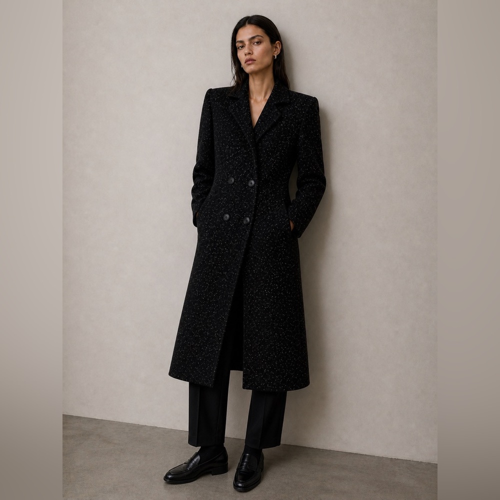 VINTAGE - Collection Élégante Black wool coat – dramatic structured silhouette